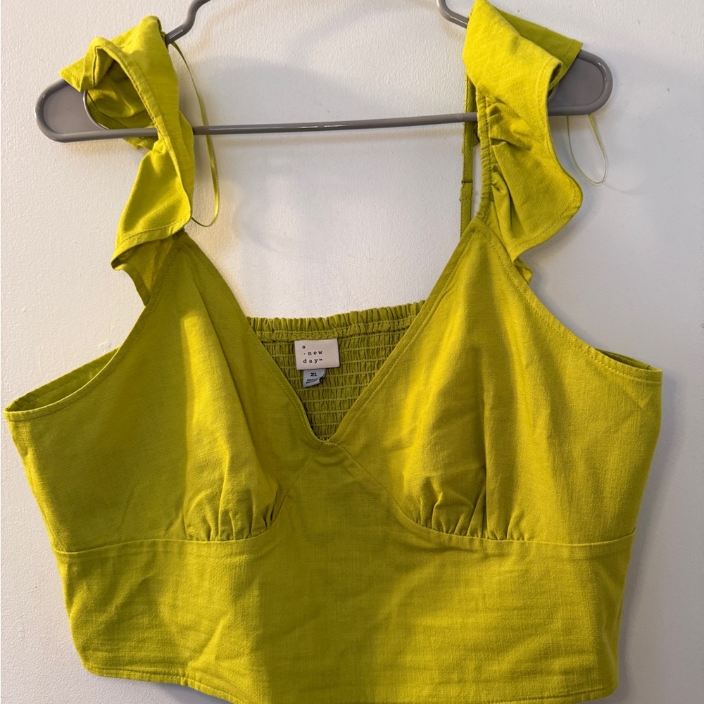 A New Day Chartreuse Ruffle Strap Crop Top